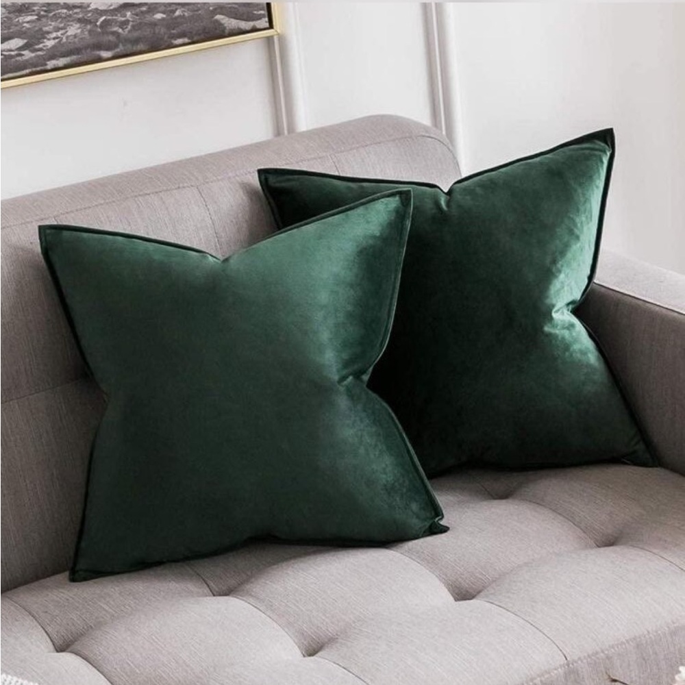 Green Velvet Piped Edge Pillow Covers